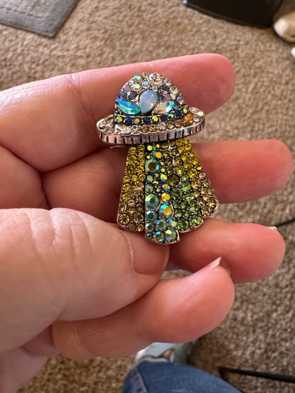 Iridized Multicolor Crystal UFO Brooch - Women Jewelry